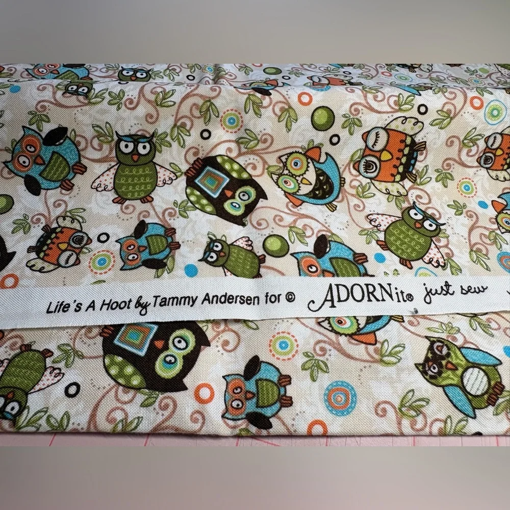 Adornit 'All Owls' Printed Cotton 1/2 yard cut - Multi Color Owls on Cream